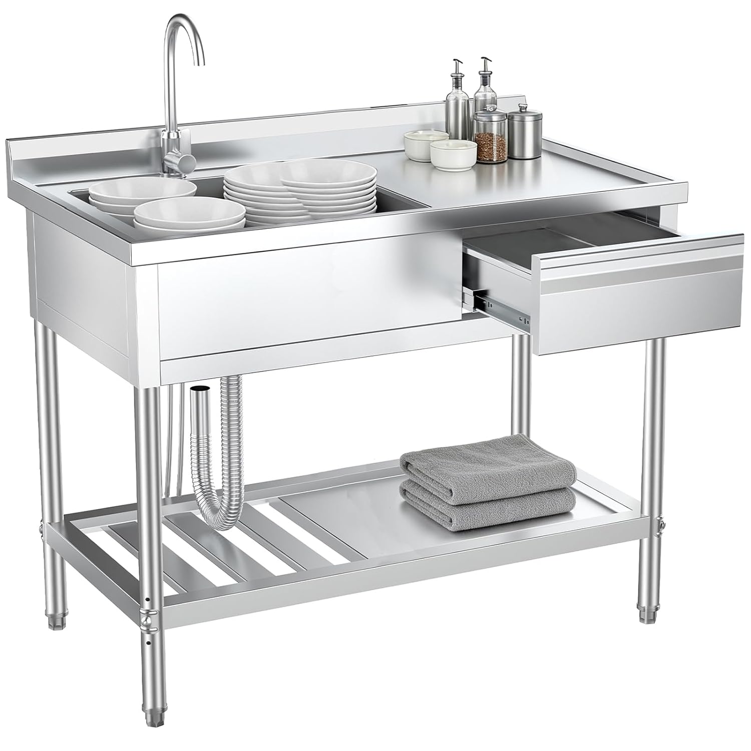 Commercial Kitchen Plumbing - Stainless Steel Utility Sink with Drawers